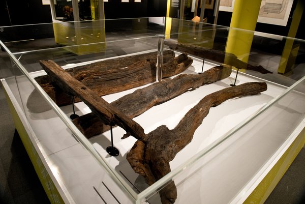 Willington Waggonway timbers in display case